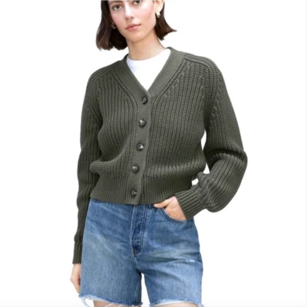 Everlane Olive Green Cardigan Sweater
